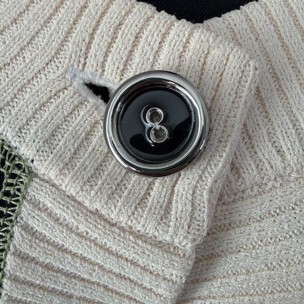 ST. JOHN Sport Wool Cardigan Sweater Black Cream Button Front Small - Picture 8 of 12